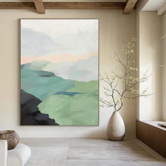 Pastel Mountain Landscape Art for Minimalist Home Office & Serene Spa DLZ2145