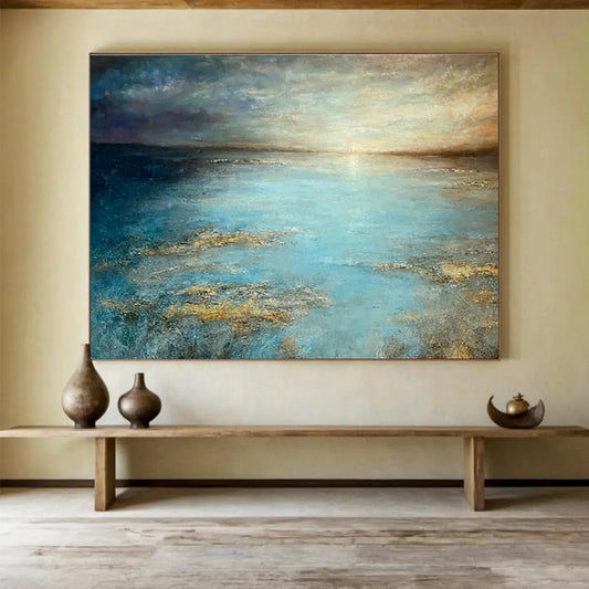 Bright Sea View Oil Painting for Coastal Home Master Bedroom Walls DLZ3155