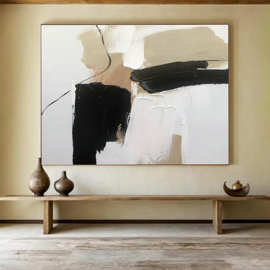 Beige - Black Minimalist Abstract Art for Hallway Chic Welcome DLZ2697