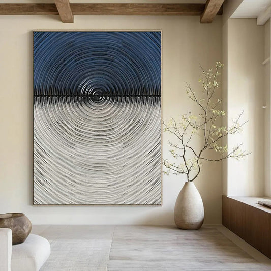 Black - White Concentric Circles Abstract Art for Modern Gallery & Tech Startup Office DLZ0661