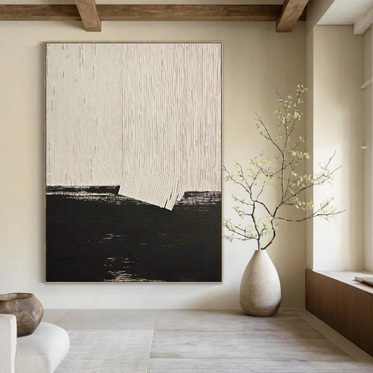 Black and White Striped Abstract Art for Minimalist Office & Monochrome Bedroom DLZ2203