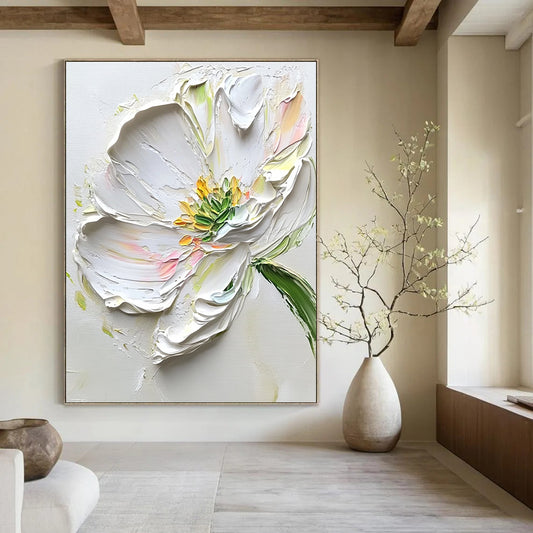 Thick - Textured White Flower Impasto Floral Art for Contemporary Art Gallery & Creative Home Studio STSC1482