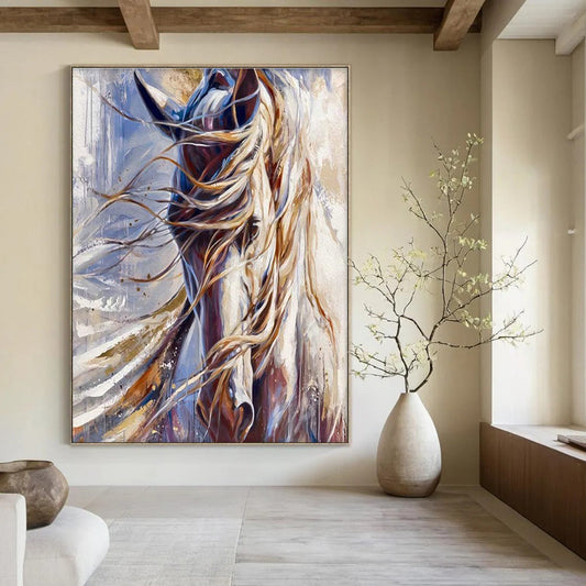 Majestic White Horse Art for Equestrian Club & Elegant Living Room DLZ2353