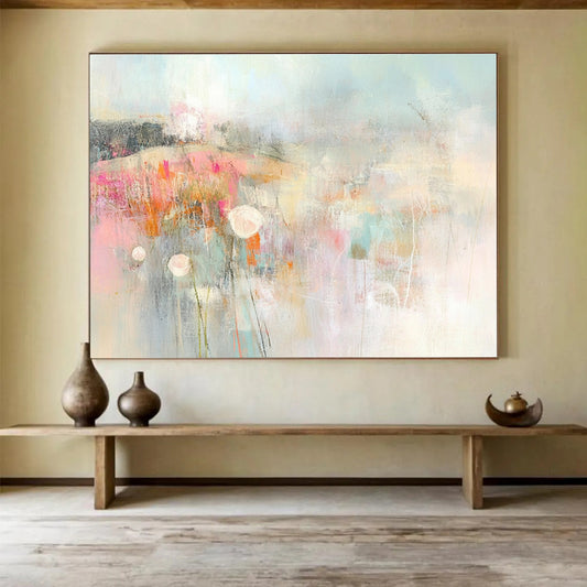 Soft Floral Abstract Landscape Art for Romantic Bedroom & Feminine Café SC310