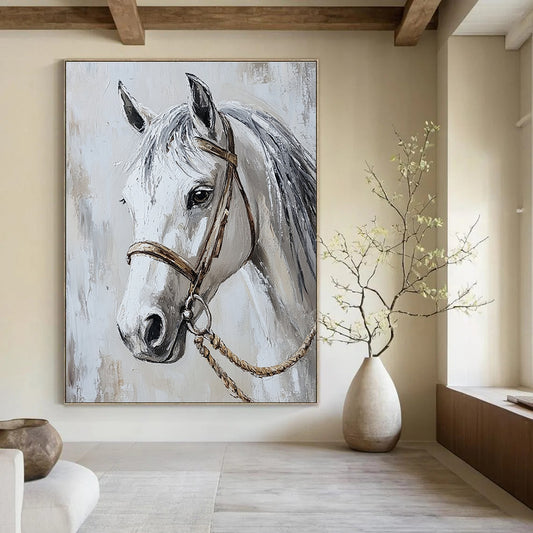 White Horse Portrait for Equestrian - Themed Home Office & Classic Art Gallery STSC959
