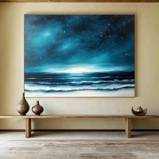 Starry Night Over the Sea Art for Coastal Bedroom & Seaside Hotel Lobby SC396