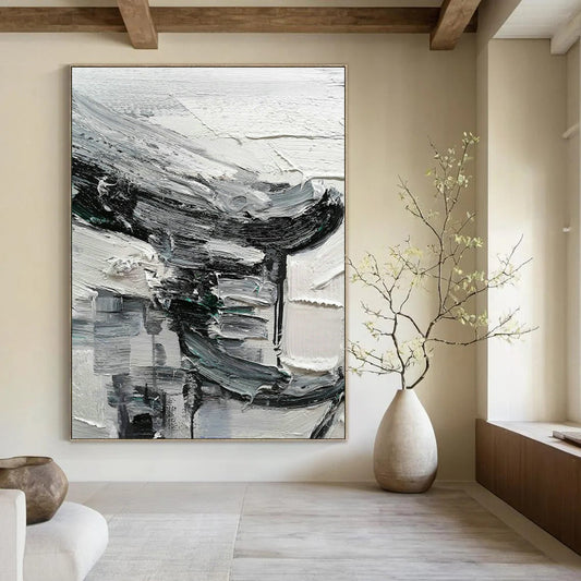 Black - White - Gray Abstract Painting for Minimalist Gallery & Modern Loft DLZ1304