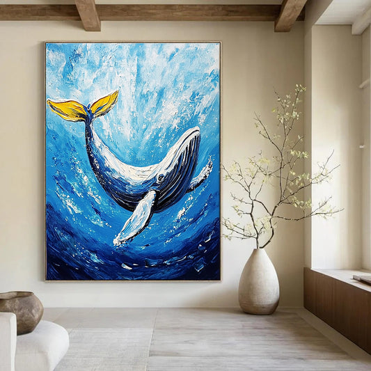 Blue Whale in Ocean Art for Coastal Home Playroom & Marine Biology Classroom STSC1052