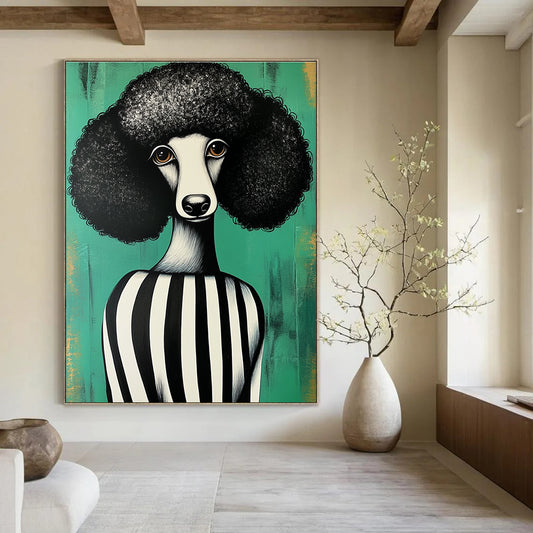 Afro - Poodle in Striped Top for Quirky Pet - Lovers’ Boutique & Eclectic Living Room STSC912