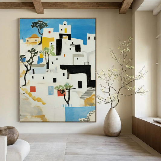 White Building Landscape Art for Mediterranean - Style Villa & Travel Agency Office DLZ1769