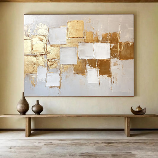 Gold and White Geometric Abstract Art for Luxury Hotel Suite & Upscale Art Gallery SC292