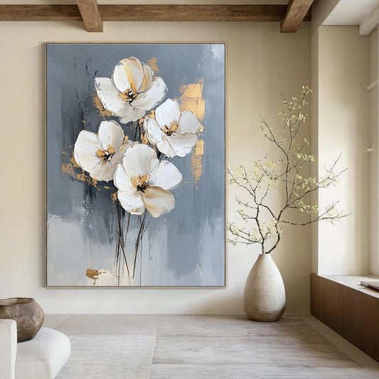 Gray Background White Flowers for Modern Living Room & Sophisticated Office STSC511