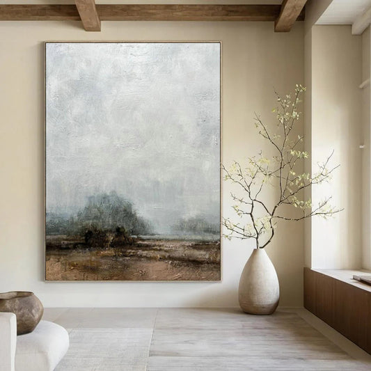 Misty Field Landscape Art for Rustic Countryside Inn & Nature - Inspired Reading Nook DLZ2210