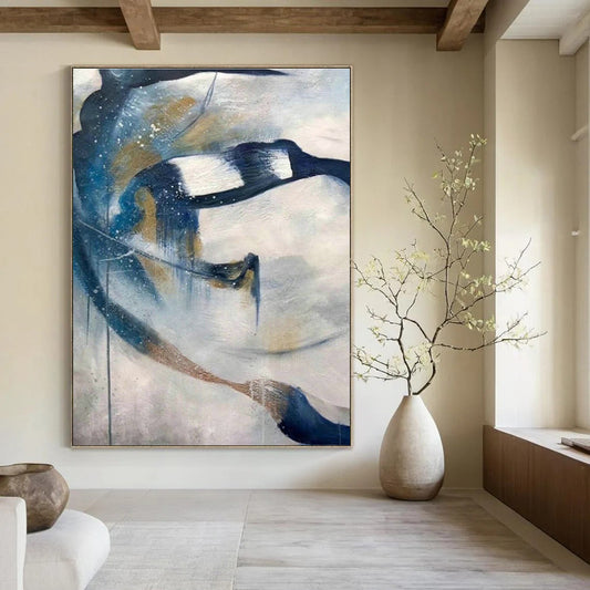 Blue - Gold Splash Abstract Art for Living Room & Office DLZ0490