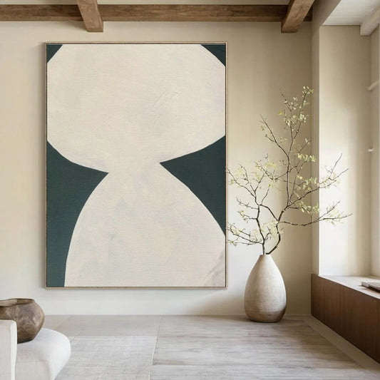 White Double - Shape Abstract Art for Minimalist Gallery & Home Study DLZ1088