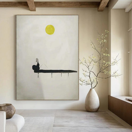 Moonlit Fishing Serenity Art for Coastal Bedroom & Zen Meditation Space DLZ2262