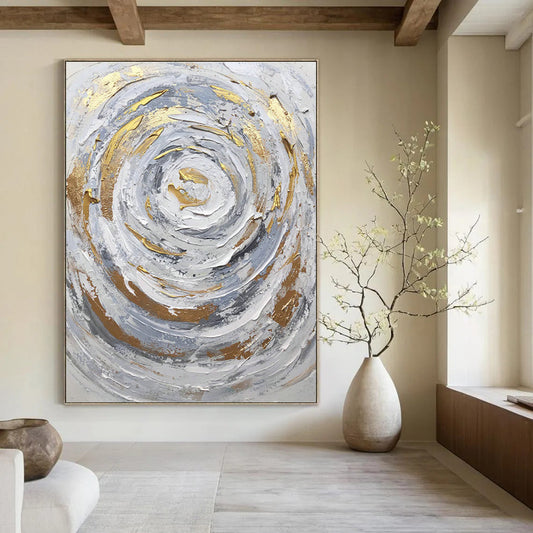Silver - Gold Swirl Abstract Painting for Art Deco Living Room & High - End Spa DLZ1293