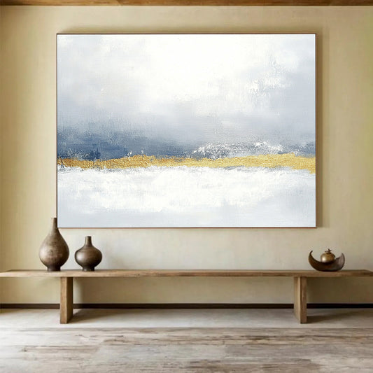Gray - Gold Abstract Horizon Art for Modern Art Gallery & Sophisticated Hotel Lobby SC066
