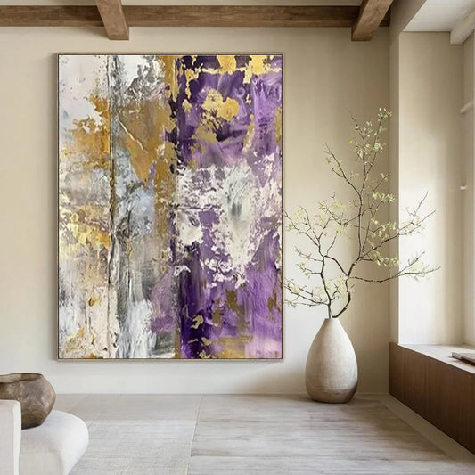 Purple - Gold - Silver Abstract Art for Luxury Hotel Lobby & Upscale Home Living Room DLZ1730