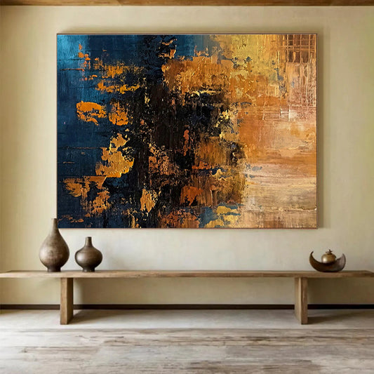 Blue - Gold Texture Abstract Art for Sophisticated Home Bar Areas DLZ2651