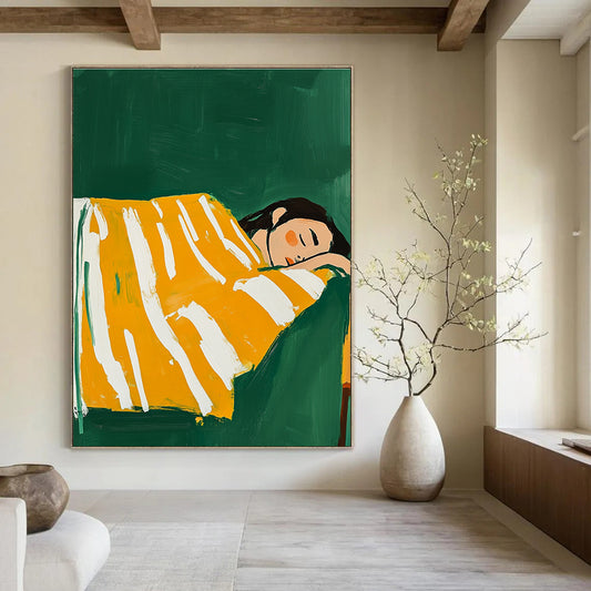Sleeping Woman in Yellow Stripes for Cheerful Bedroom & Sunshine - Themed Café STSC1267