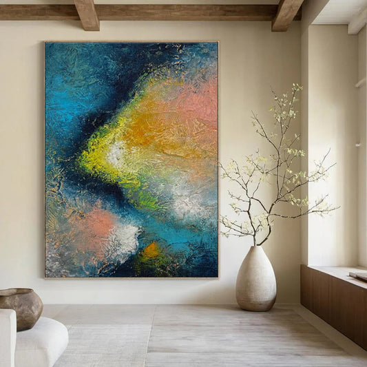 Blue - Pink - Orange Abstract Art for Rooftop Bar Relaxation Spots DLZ0057