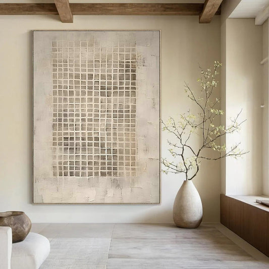 Gray - Grid Abstract Art for Minimalist Home Study Nooks DLZ0128