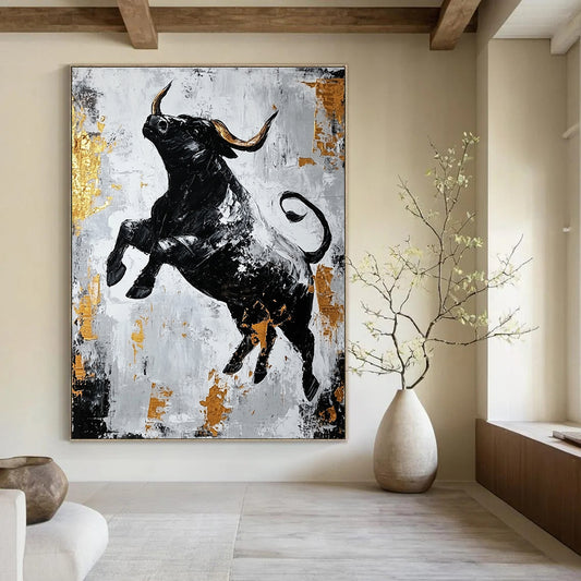 Black Bull with Gold Accents for Luxury Financial Office & Bold Art - Lovers’ Home STSC913