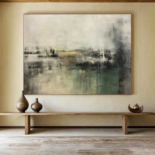 Textured Grey - Green Abstract Landscape Art for Serene Living Room Ambiance DLZ2703