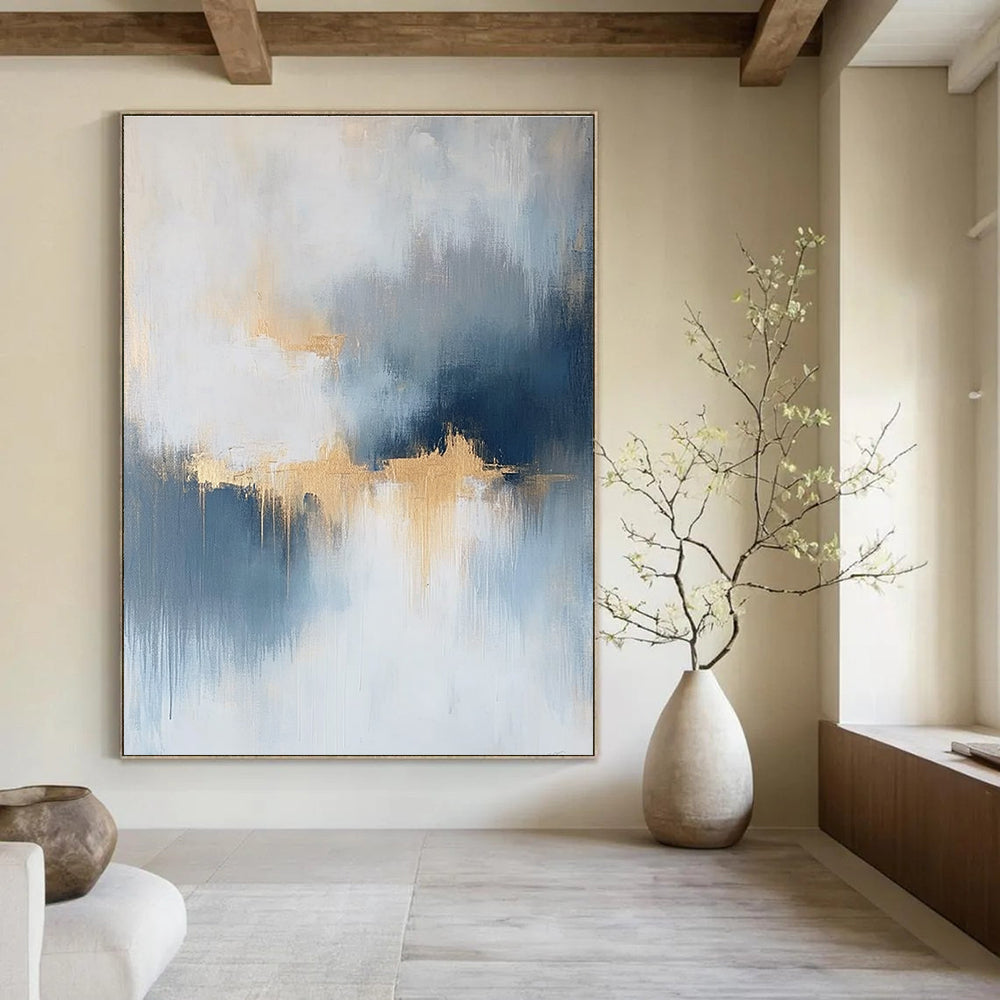 Blue, Grey, and Gold Abstract for Sophisticated Living Room & Luxury Hotel Suite STSC386