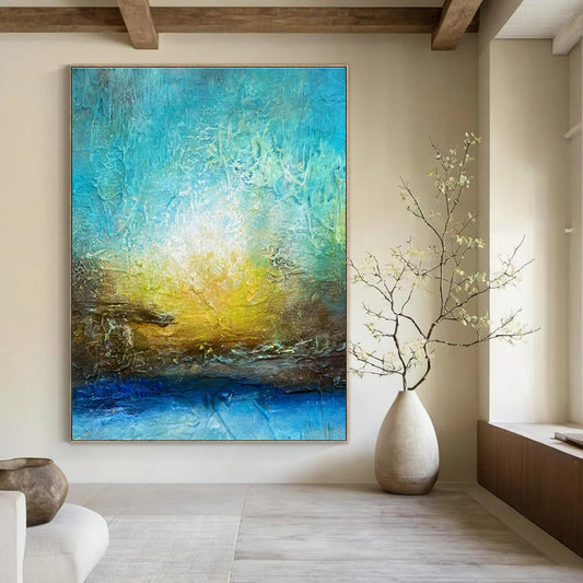 Blue - Yellow Abstract Art for Lakeside Cabin Bedroom Walls DLZ0046