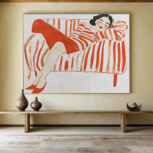 Lady on Striped Sofa Art for Fashion Boutique & Feminine - Themed Café SC496