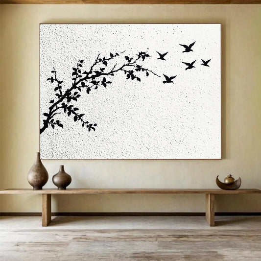 Minimalist Bird and Branch Art for Scandinavian - Style Bedroom & Zen Meditation Space SC434