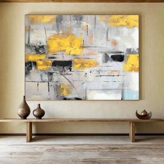 Yellow - Gray Abstract Art for Industrial - Chic Café Wall Decor DLZ2669