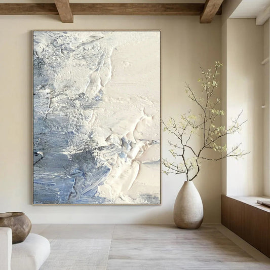 White - Blue Impasto Abstract Art for Beach House & Coastal Yoga Studio DLZ1272