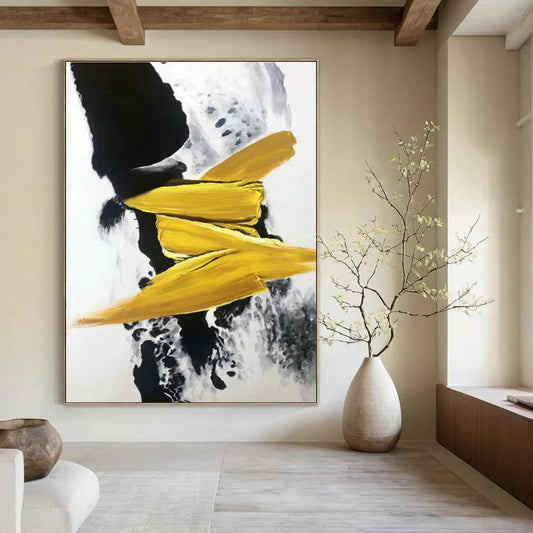 Yellow - Black Abstract Art for Living Room & Office DLZ0481