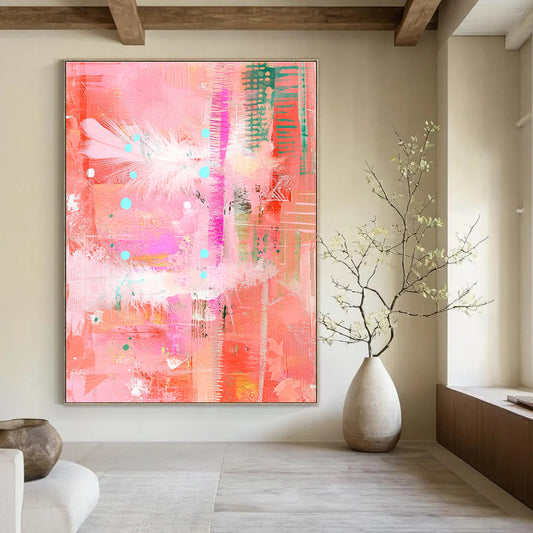 Pink Feather Abstract for Girly - Chic Home Office & Vibrant Art Café STSC455