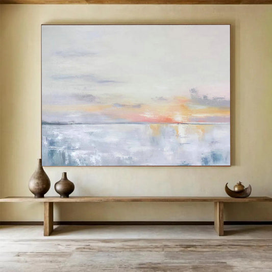 Soft - Toned Seaside Sunset Abstract Art for Minimalist Bedroom DLZ2804