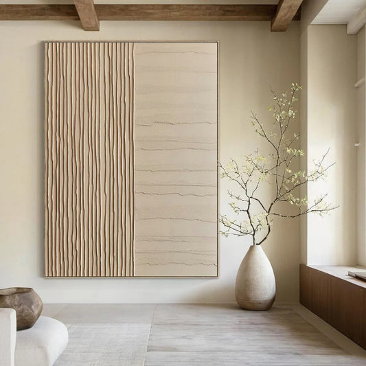 Beige Textured Lines Art for Minimalist Hallway & Design - Focused Office DLZ2178