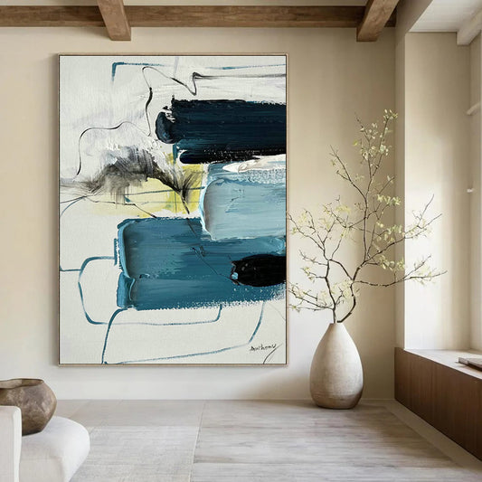 Blue - Gray Line Abstract Art for Urban - style Library & Modern Apartment Living Room DLZ0789