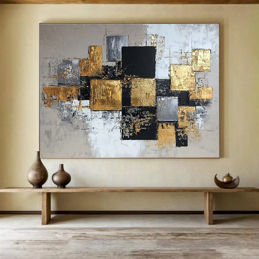 Gold, Silver and Black Abstract Art for Luxury Hotel Suite & Upscale Office SC318