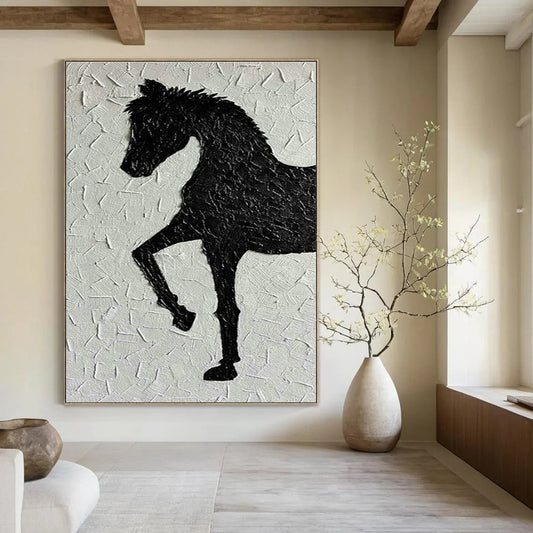 Black Horse Silhouette Textured Art for Equestrian Center & Rustic Home Office DLZ1981