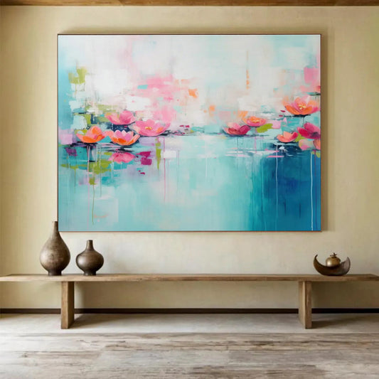 Pink - Blue Water Lily Abstract Art for Spa - Like Bathroom DLZ2877