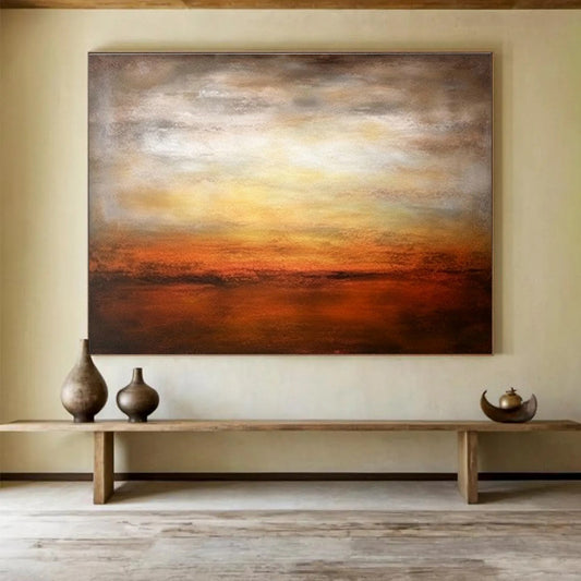 Orange - Yellow Sunset Seaside Abstract Art for Bold Dining Room DLZ2727