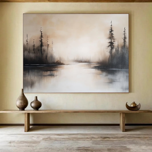Misty Forest Lake Art for Rustic Cabin & Relaxing Bedroom SC052