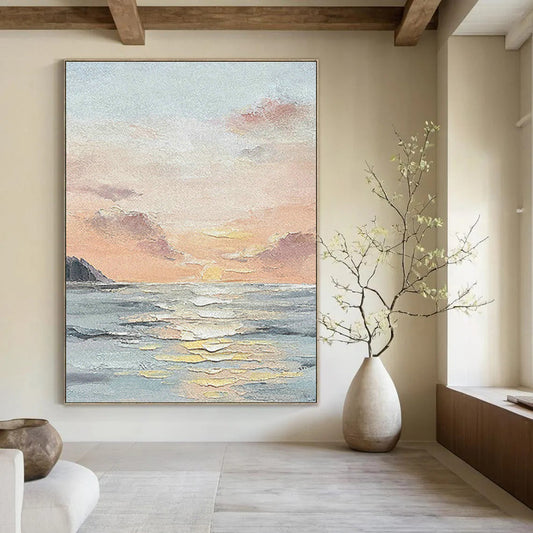 Seascape Sunset Oil Painting for Beachfront Restaurant & Home Living Room DLZ1151