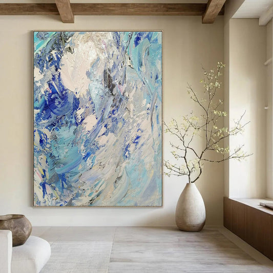 Blue - White Swirl Abstract Painting for Beachfront Restaurant & Nautical - Themed Bar DLZ1295
