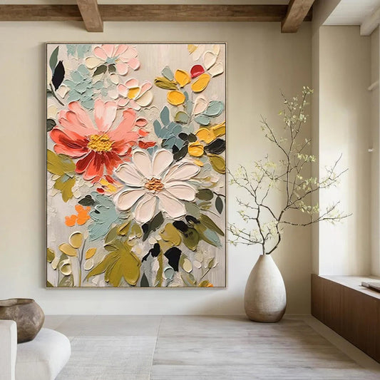 Textured Flower Bouquet Art for Shabby - Chic Kitchen & Garden - Themed Café DLZ1541