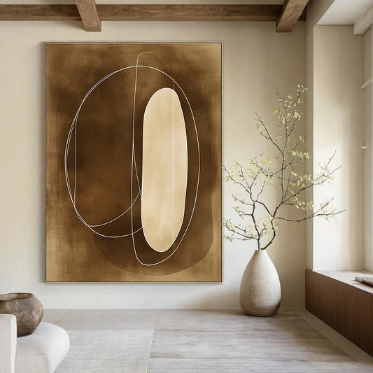Brown and White Line Abstract for Mid - Century Modern Home & Calming Meditation Space STSC484