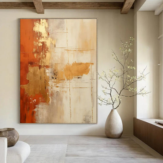 Orange - Gold Abstract Art for Luxury Hotel Lobby & Upscale Home Living Room DLZ1700